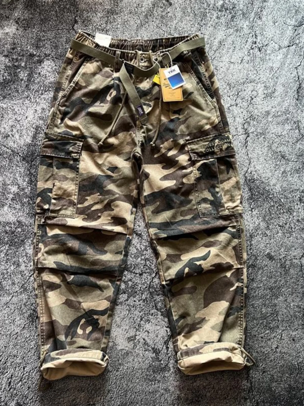 

Retro American Style Cotton Work Trousers Men's Loose Straight Leg Drawstring Waist Camouflage Casual Pants Youth Fashion