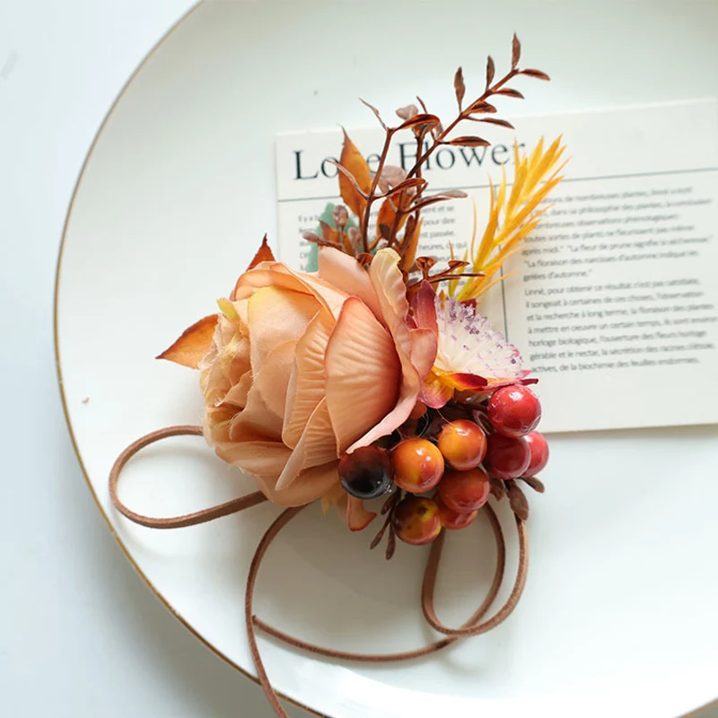 25069 روز بيري بوتونيير للرجال، صدرية المعصم زهور صناعية لديكور الزفاف/الحفلة الراقصة/العودة للوطن، إلخ. بساتين الفاكهة للقوارب