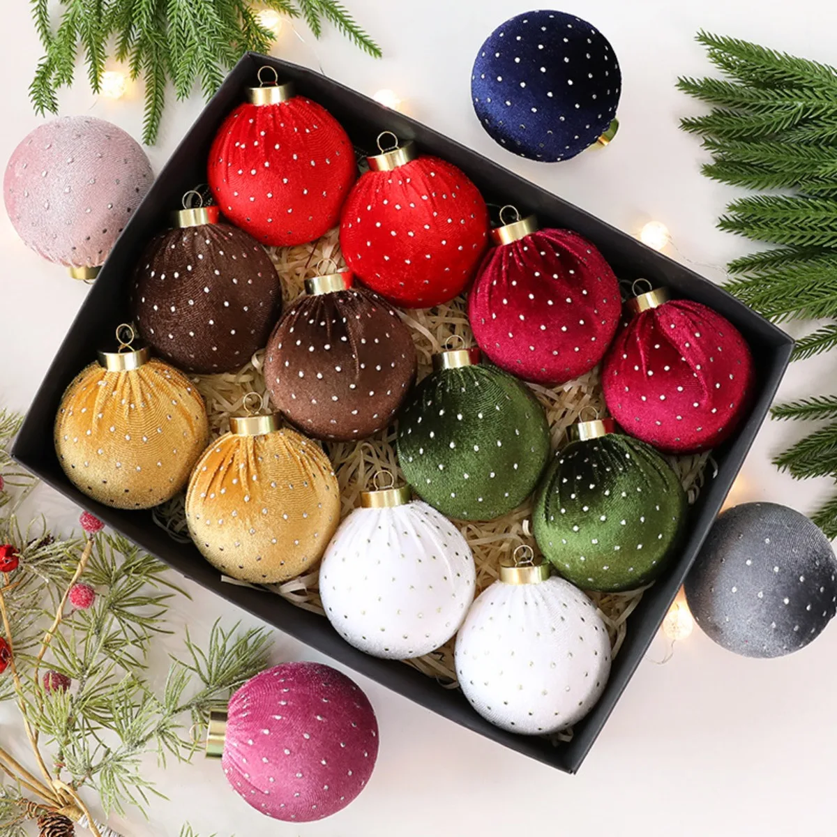 

Рождественские елочные украшения, бархатные шары, блестящие небьющиеся рождественские елки, подвесные флокированные рождественские лампочки, праздничная вечеринка, домашний декор