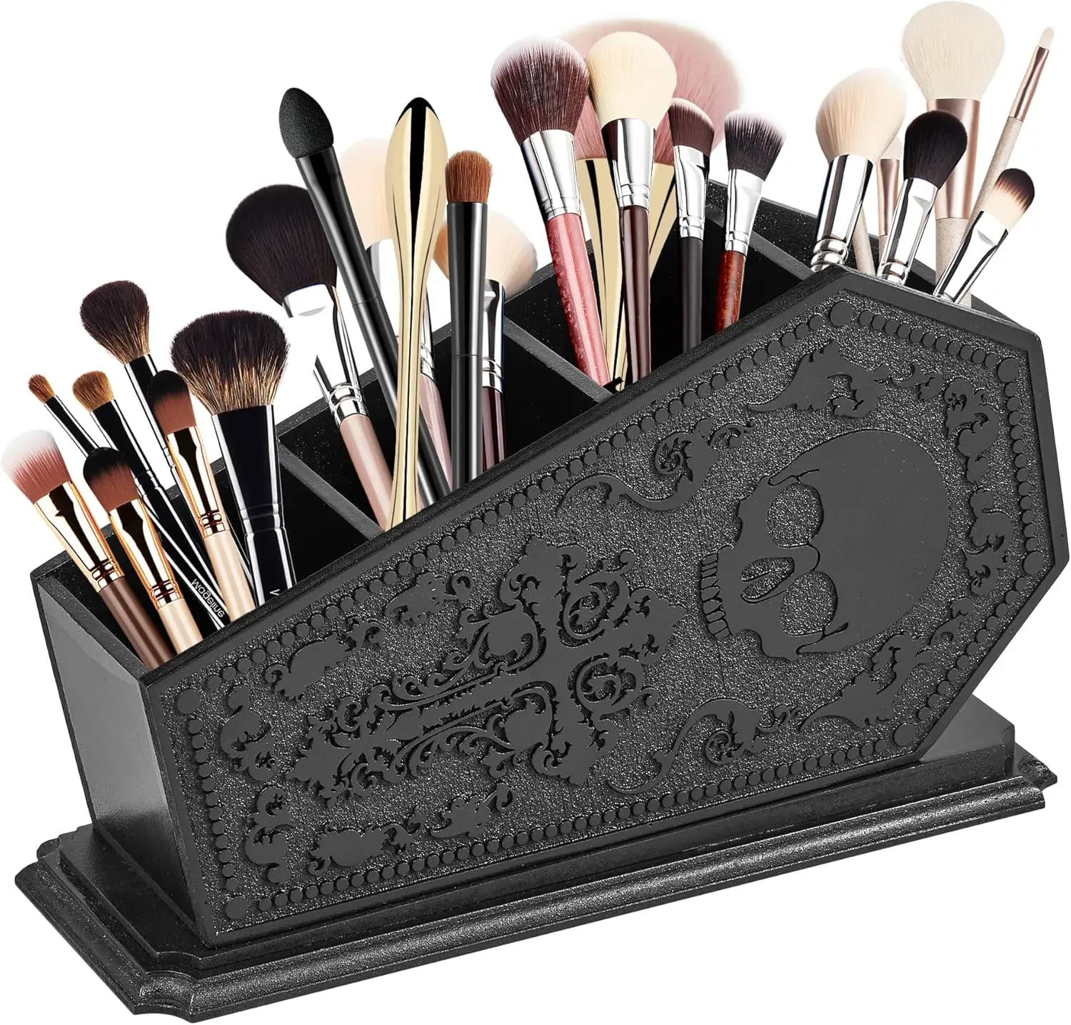 

Gothic Coffin Decor Makeup Brush Holder,Spooky Witchy Gifts for Women,Skull Cosmetic Display Cases,Goth Decor Pen Holder, Vanity