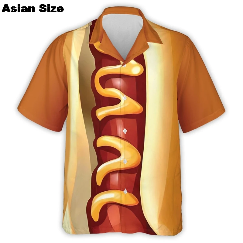 Food Hamburger Graphic Shirts For Men Clothes 2025 Casual Hawaii Burger Beach Shirt Aloha Hip Hop Short Sleeve Vacation Blouses