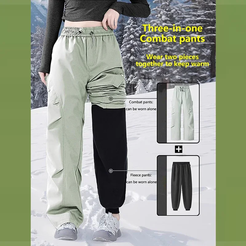 WASSUP 2-piece outdoor detachable assault pants for men and women, warm and velvet, cold-proof mountaineering pants, ski pants