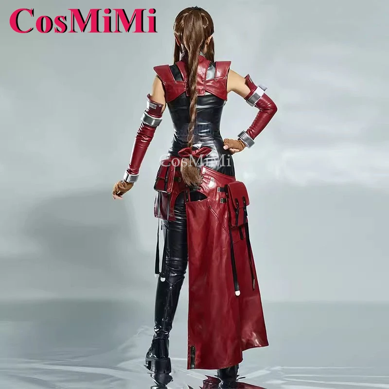 أزياء CosMiMi Game Final Fantasy VII Aerith Gainsborough التأثيرية أزياء قتالية باللون الأحمر والأسود ملابس لعب الأدوار الكرنفالية