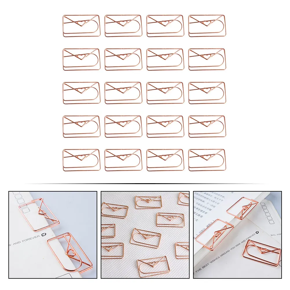 20 قطعة من مشابك الورق على شكل مغلف على شكل قلب للوازم المكتبية المزخرفة لتنظيم ملفات دفتر الملاحظات والقرطاسية المحمولة