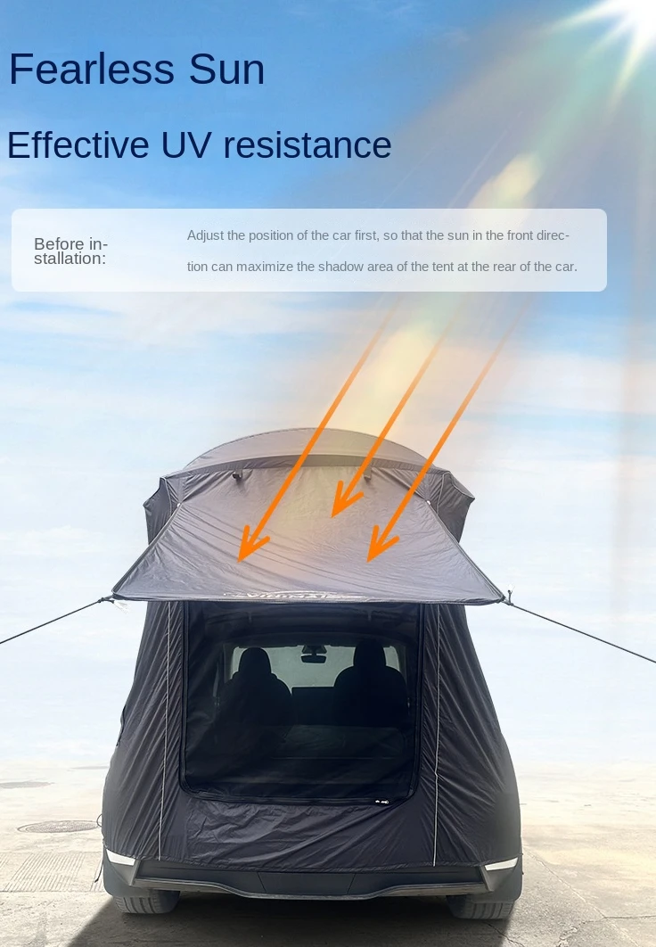 For Tesla Model Y Camping Tent Kit Waterproof Tailgate Shade Awning Anti-Tear Car Rear Extension for Outdoor Adventures Hiking