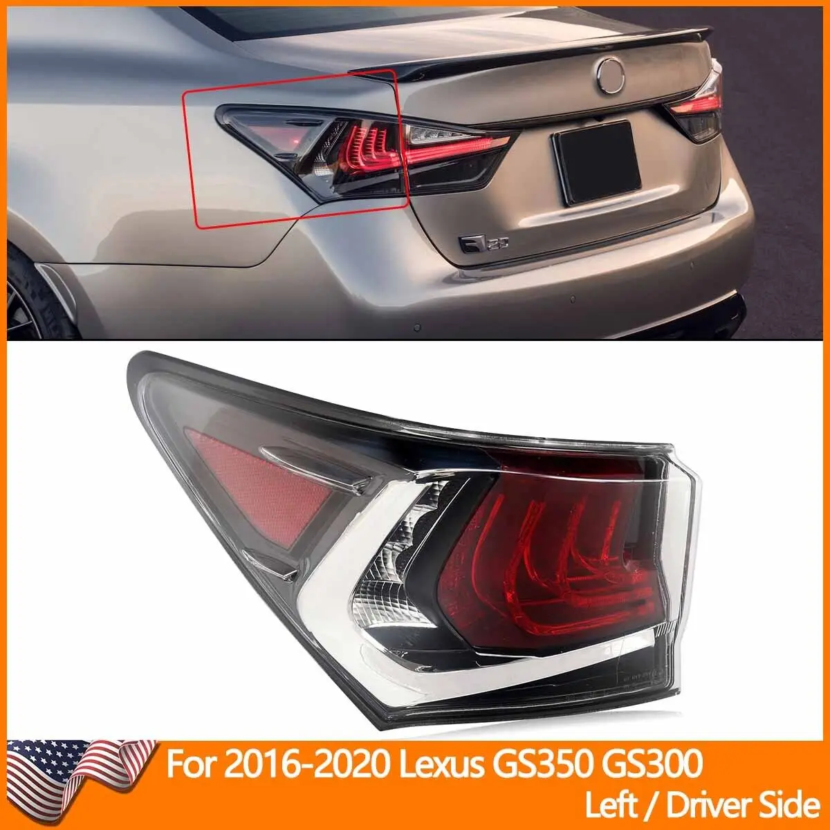الجانب الأيسر للسائق الخارجي الذيل ضوء لكزس GS350 GS300 2016 2017 2018 2019 2020 مصباح مكبح خلفي مصباح إشارة التوصيل والتشغيل #2