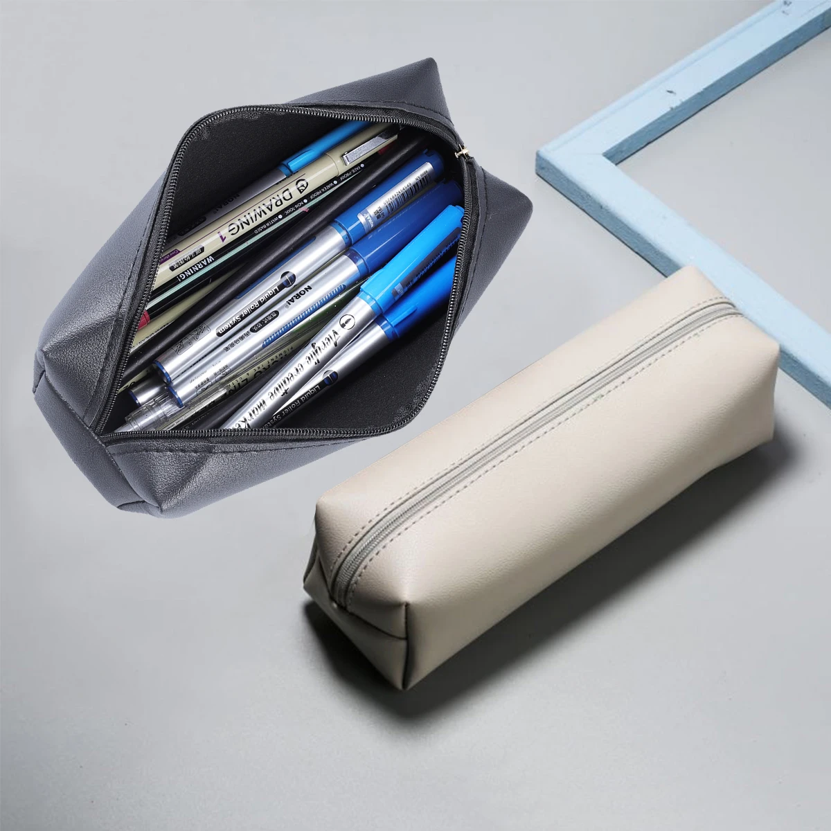 

Новая студенческая сумка для ручек для школы, кожаный органайзер для хранения карандашей, подарок, модный простой кожаный чехол для ручек на молнии, школьные принадлежности