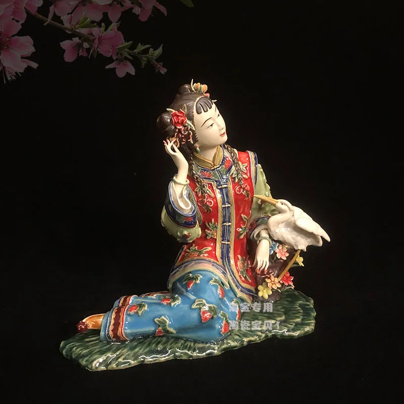 Shiwan doll handicrafts ceramic classical lady ornaments home living room TV cabinet housewarming daily gifts