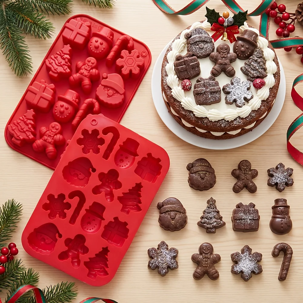 1pcsChristmas Silicone Chocolate Molds Candy Baking Moulds Handmade Snowflake Snowman Xmas Tree Gingerbread Man Santa Claus Mold
