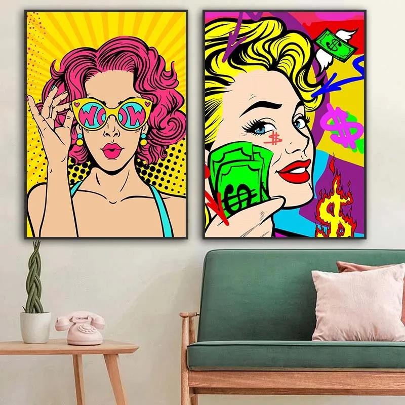 Vintage Comics Pop Art Posters Woman Funny Cartoon Wall Art Canvas Print Painting Retro Mural for Living Room Home Decor Cuadros