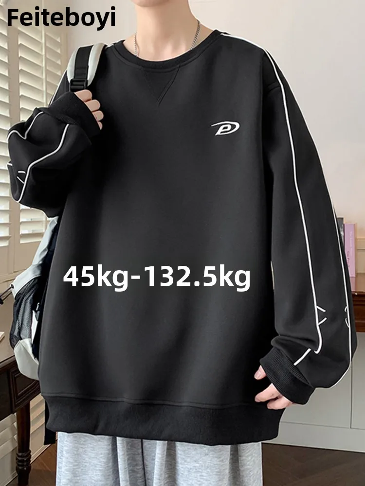 

Модный мужской свитшот с вышивкой, весенне-осенний, свободного кроя, с круглым вырезом, повседневный, в полоску, для мужчин больших размеров