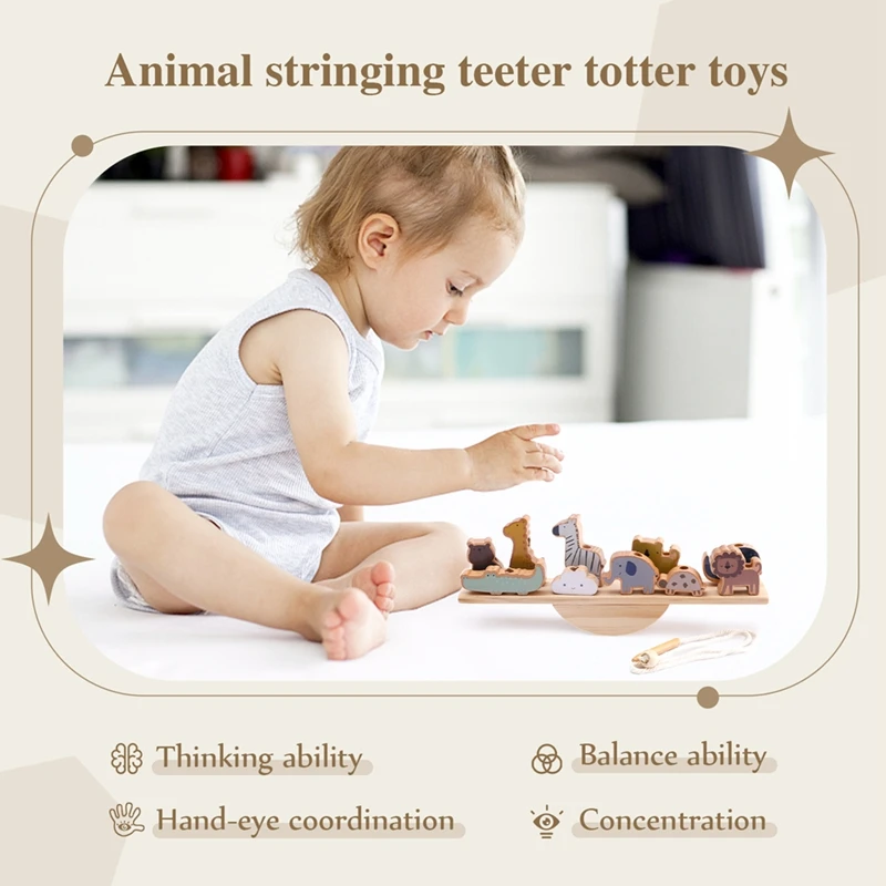 Baby Wooden Toys Animal Balance Blocks Wooden Board Games Seesaw Star Moon Threading Toys Children Education Stacking Buildings