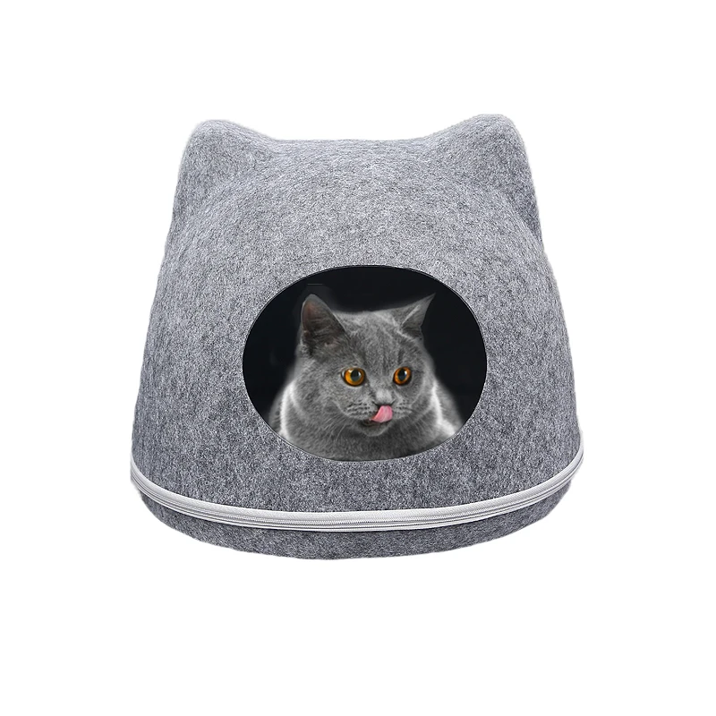 Easy To Remove And Clean Cat Bed Pets House Natural Felt Pet Cat Cave Zipper Design Washable Cave Cats Beds Puppy Cat Supplies