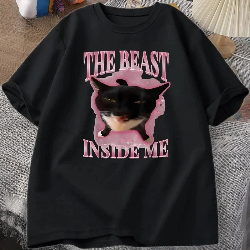 The Beast Inside Me T-shirts for Women Cute Silly Cat Funny Humor T Shirt Short Sleeve Round Neck Tshirt Women Clothes
