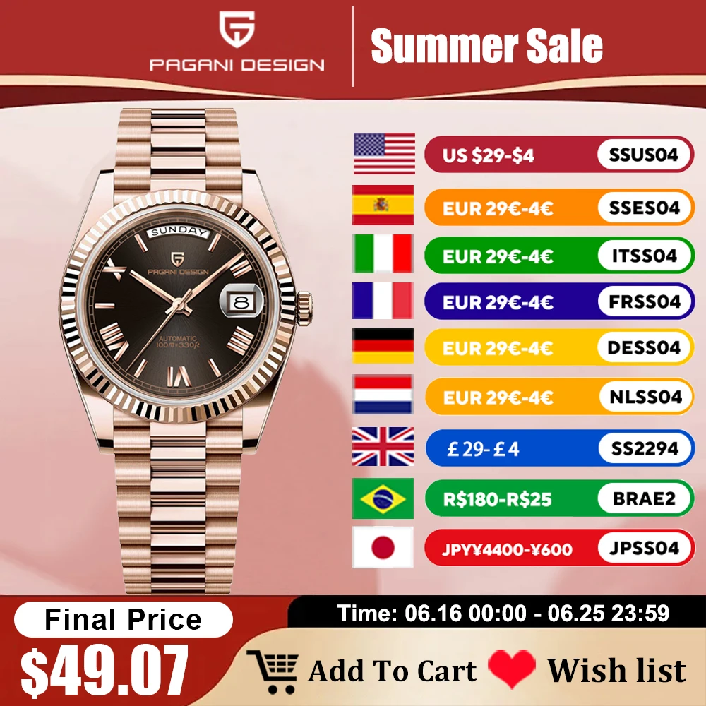 2025 New PAGANI DESIGN DD36 Man Watch Rose Gold Luxury Men Mechanical Watches Sapphire Mirror Automatic Watch For Men Waterproof