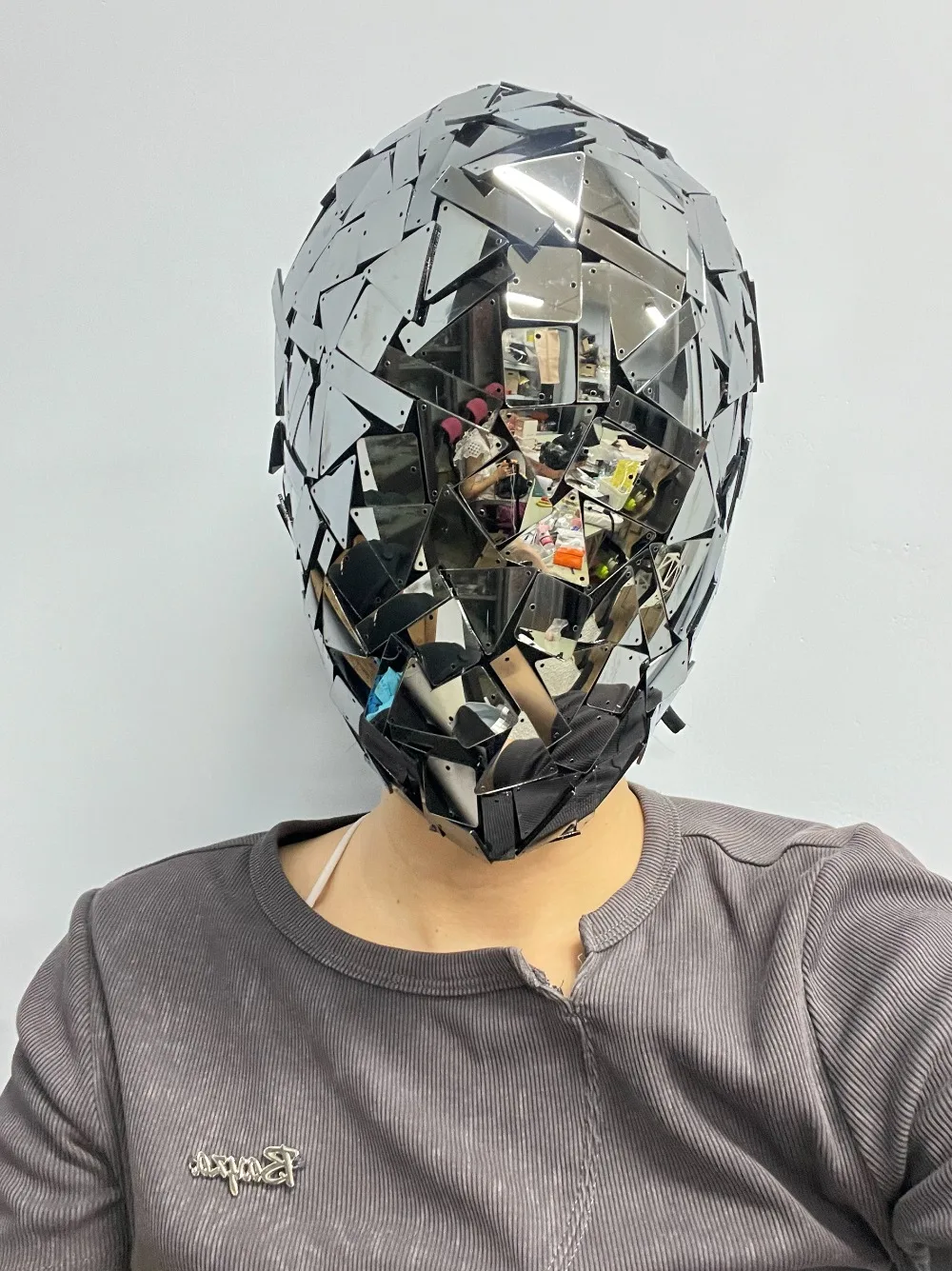 Glitter Disco Mask Mirror Glass Punk Personalized Hood for Women Men Stage Show Headwear Rave Party Bar DJ Club Full Face Mask