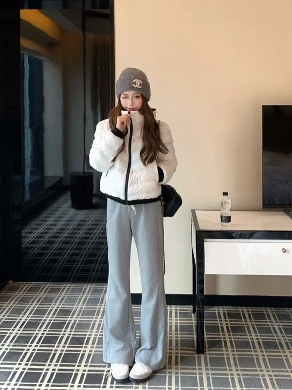 

Модная белая хлопковая куртка с капюшоном, женская зимняя теплая одежда в корейском стиле, свободный крой, длинный рукав, на молнии