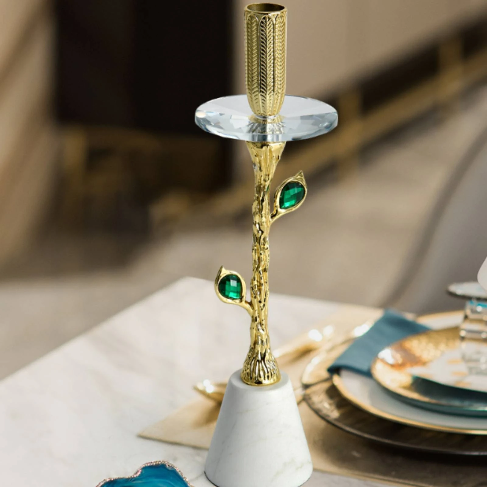 Candlestick Holder with Marble Base Tabletop Candle Holder with Marble Base Decorative Luxurious for Entryway, Living Room