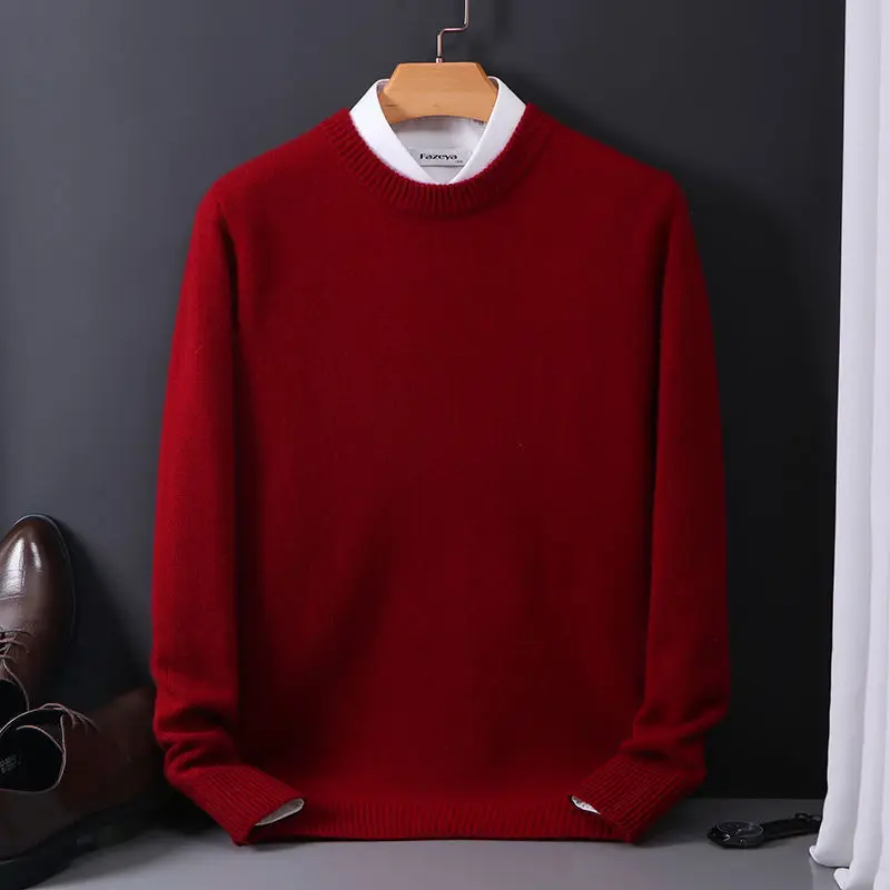 

Hot Sale O-Neck Sweater Men's Cashmere Knitted Jumpers Long Sleeve Male Pullover Soft Warm Wool sueteres para hombre 4XL