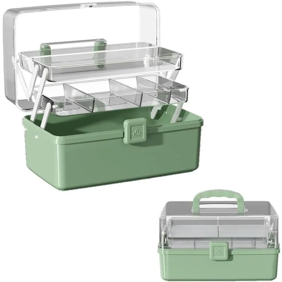 

12.9in Three-Layer Multipurpose Storage Box with Handle for Portable Tackle Organization Ideal for Art Craft Supplies Sewing Ki