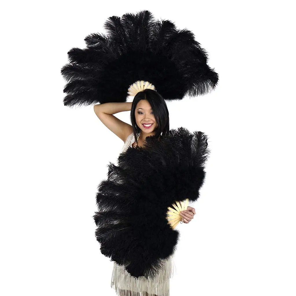 

1/2pcs Ostrich Feathers Fans Foldable Hand Held Decor Plumes Fan Performance Fans Party Props Stage Show Props 100/130 CM