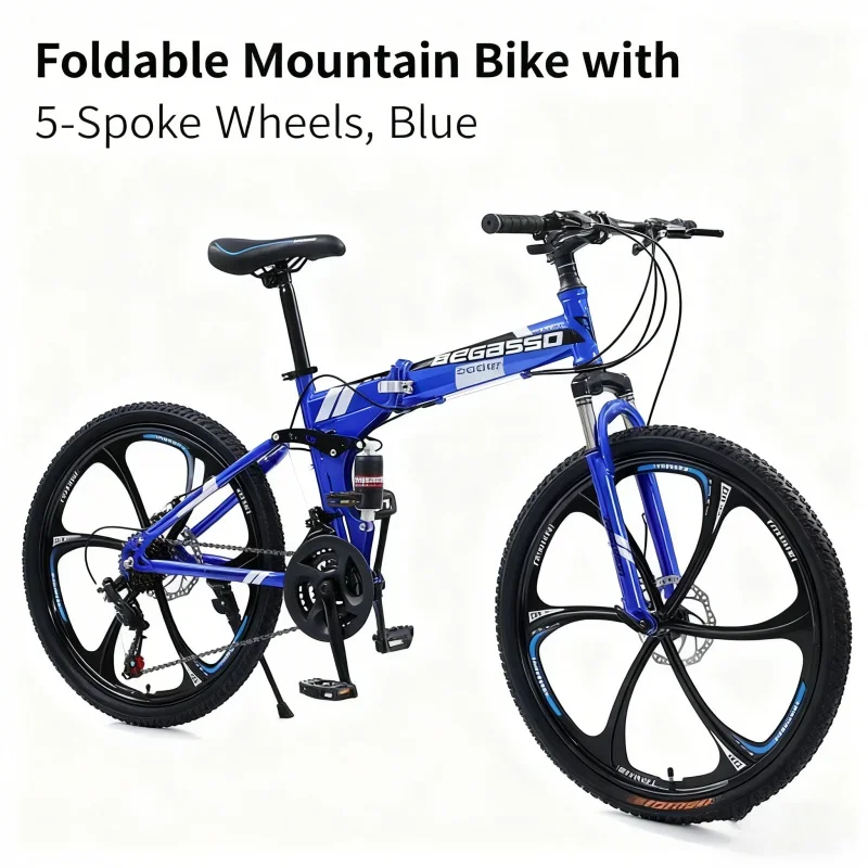 

Adult Folding Mountain Bike High Configuration Six-Knife Wheel Blue Variable Speed Soft Tire Cross-Border Wholesale