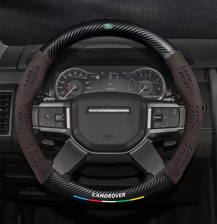 For Land Rover Range Rover SportDiscovery Evoque Velar Freelander Defender Car Anti-slip Suede Carbon Fiber Steering Wheel Cover