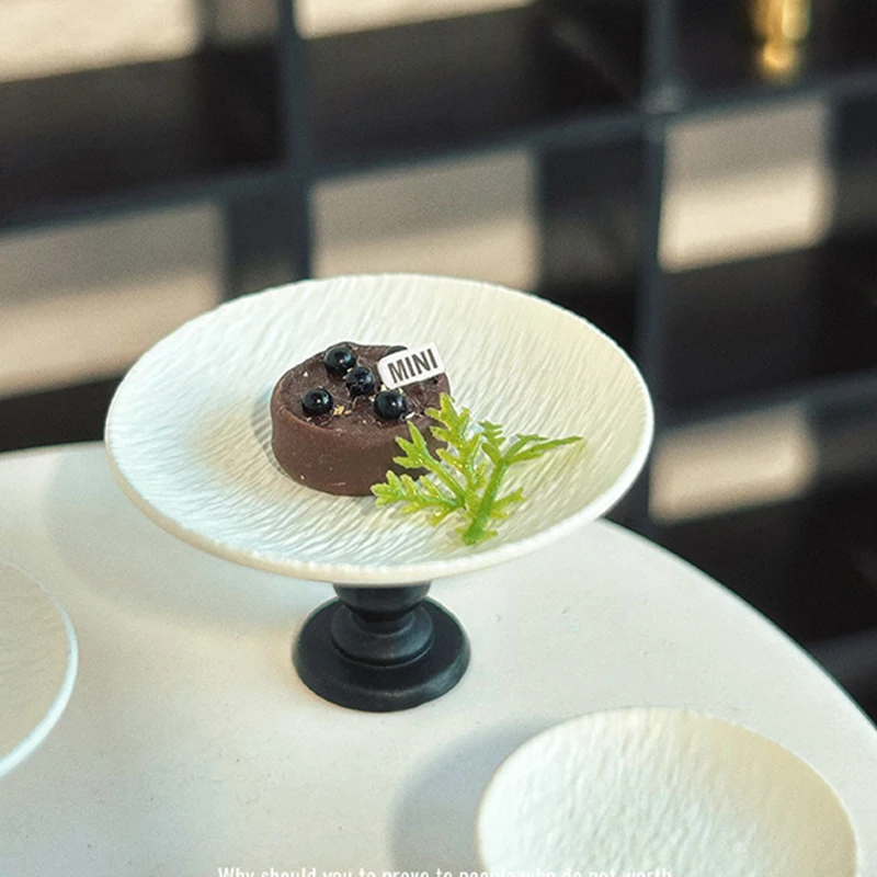 1Pcs Dollhouse DIY Accessory - High Foot Mini Meal Plate with Pattern