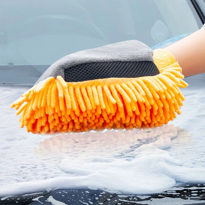 1Pcs Thick Car Wash Gloves Chenille Soft Mesh Back Double-faced Glove Towel Auto Detailing Brush Microfiber Car Cleaning Tools