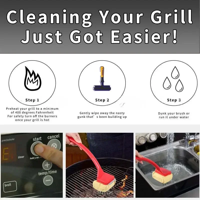 Barbecue Grill Cleaning Brush Bristle Free-Durable Scraper Tools  Cast Iron Stainless-Steel Grates Barbecue Cleaner