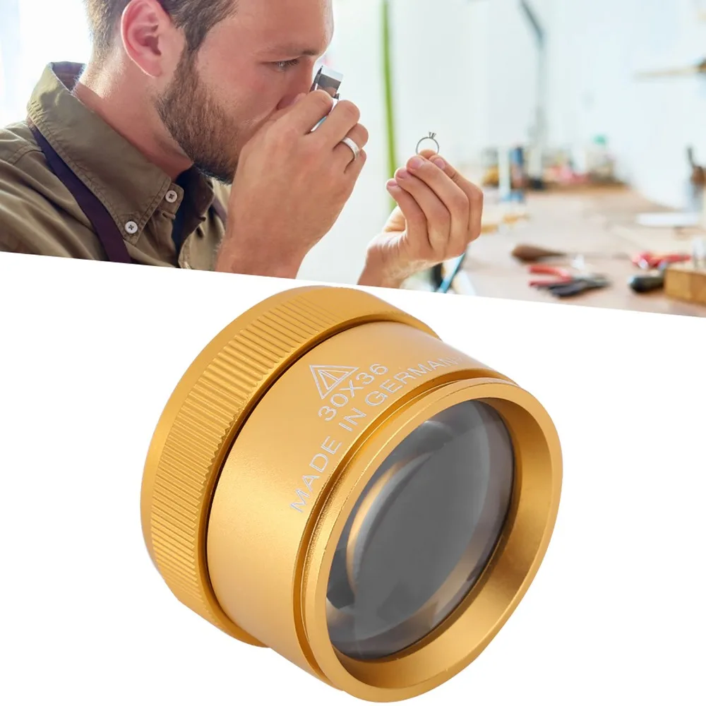Portable Gold Finish 30X Magnifying Glass Sturdy Case Handheld Magnifier Portable Magnifier Stamp Collection