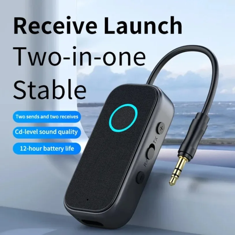 Travel Bluetooth 5.4 AptX Wireless Adapter 3.5mm 2-in-1 Receiver Transmitter Built-in Mic For Airplane TV Car Wired Headphones