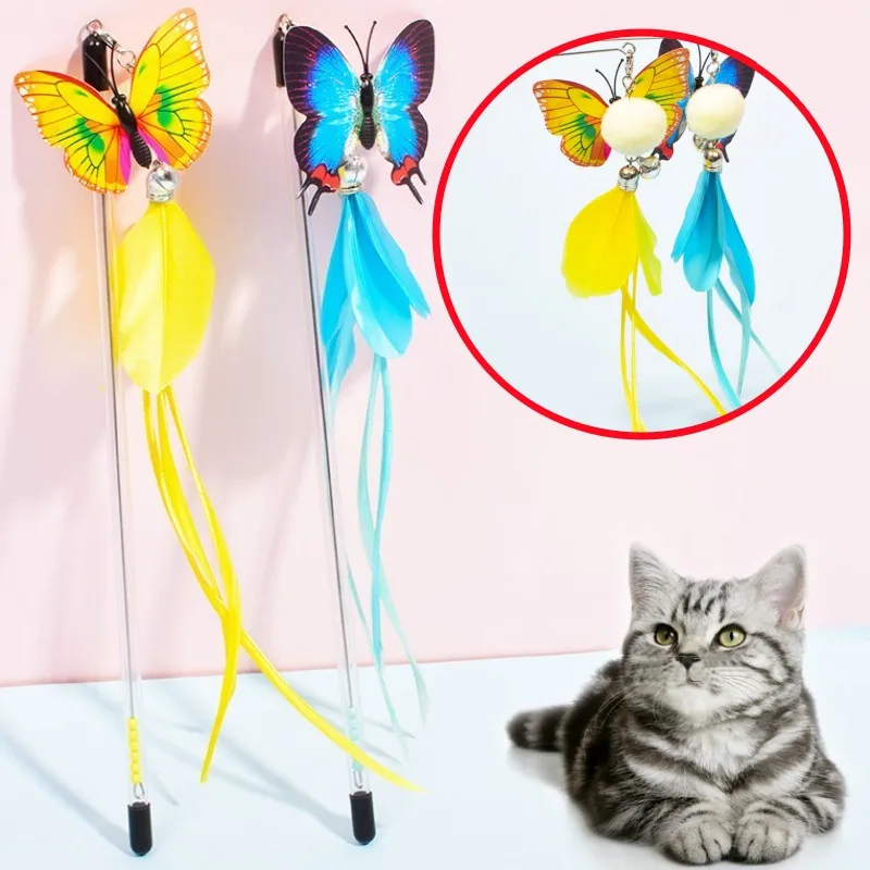 

Cat Toy Butterfly Tassel Cats Sticks Retractable Handle Cat Toys Interactive Wool Ball Toys for Cats Scratching Toy Pet Products