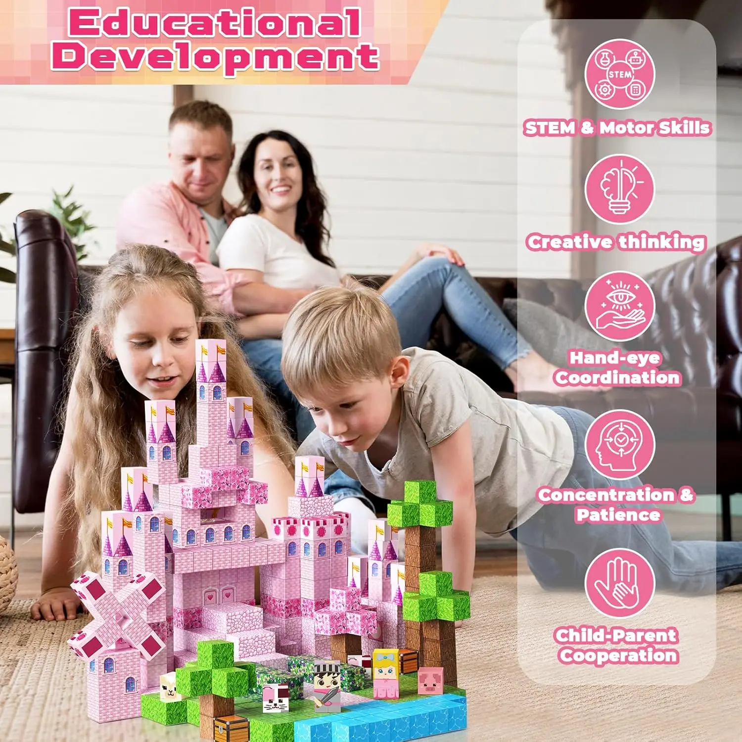 Princess Castle Magnetic Block Set for Kids Portable Dreamy Girl Puzzle Game DIY Construction Toy for Children Sensory Play