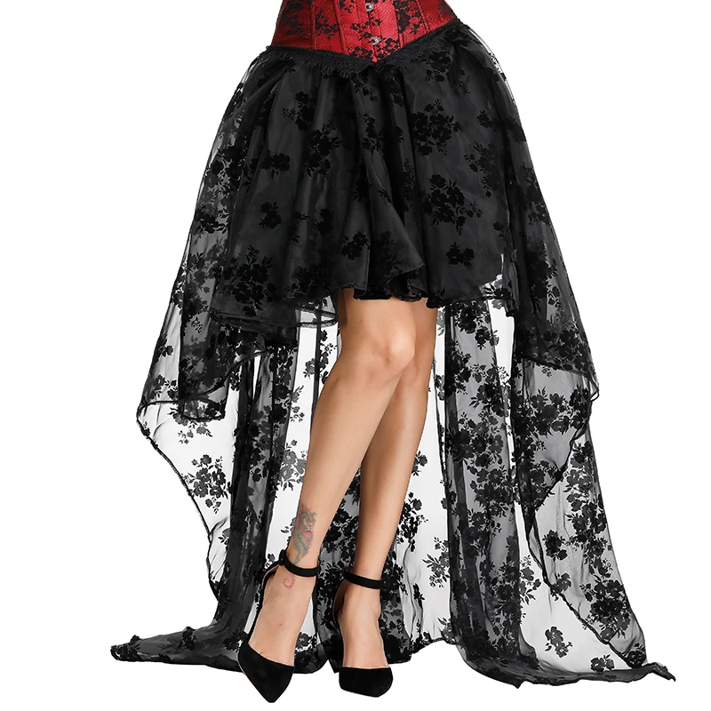 

Corset Skirt Plus Size Sexy Lace High Low Skirts Tulle Ruffle Long Skirt Gothic Black Corset Tutu Skirt