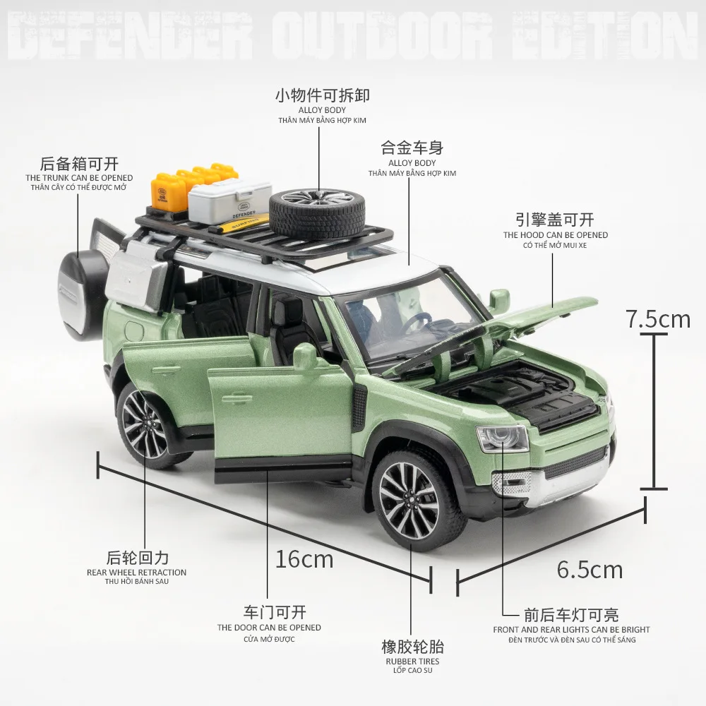 1:32 Land Rover Defender Alloy Diecast Model samochodu Zabawka w skali Pojazd terenowy z dźwiękiem Światło Wycofać Prezent dla dziecka