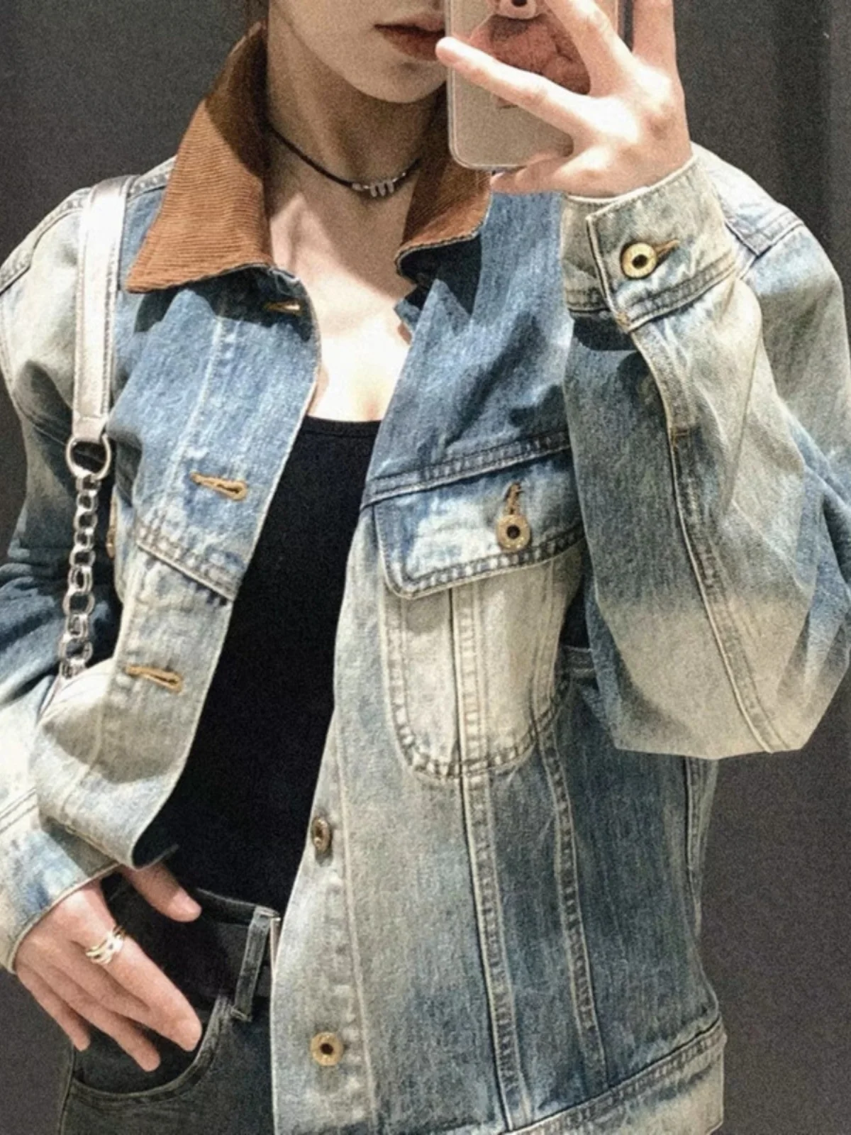 

Винтажная американская джинсовая куртка, женская весенне-осенняя верхняя одежда, пальто на плечо