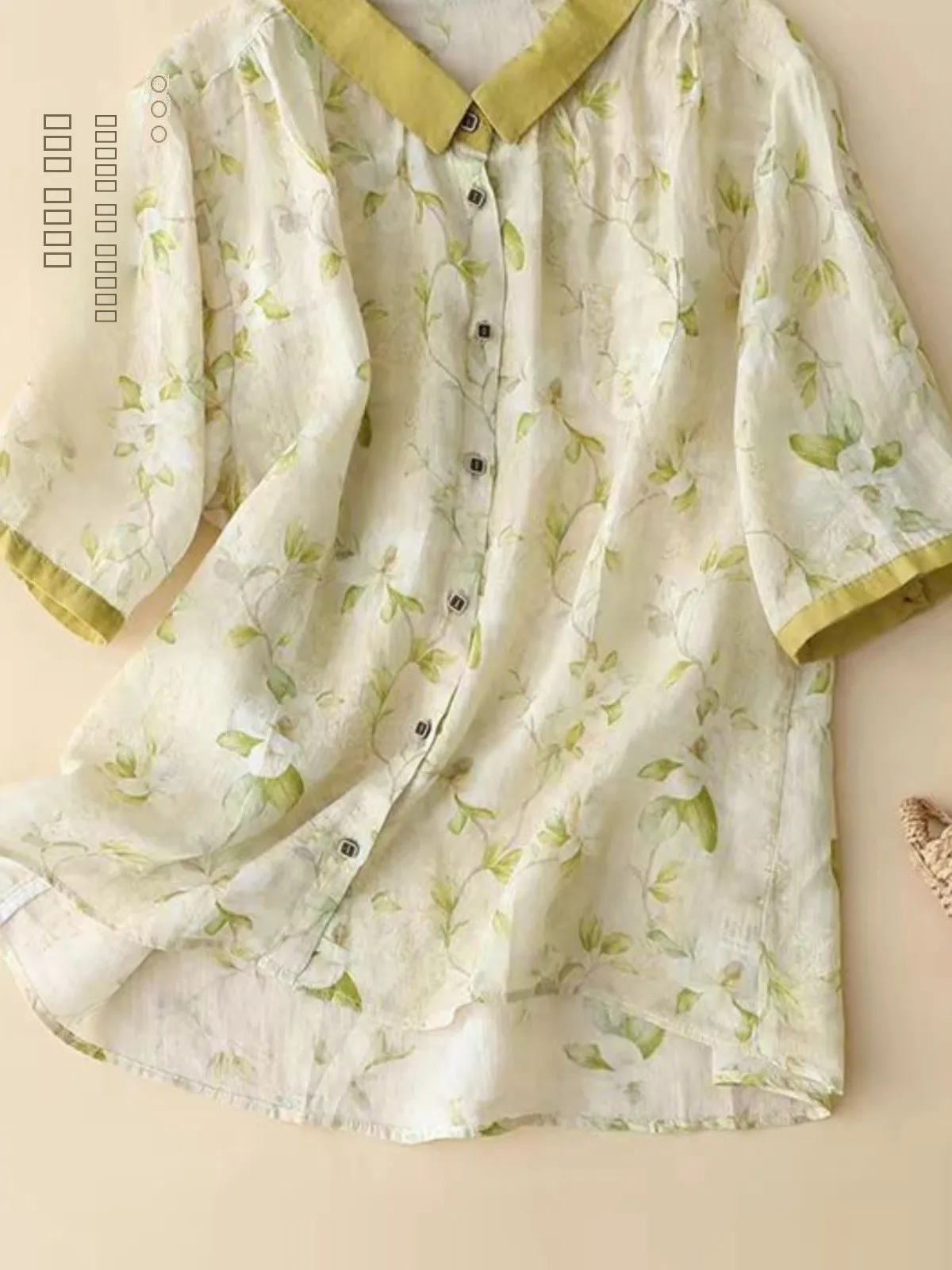 

Высококачественный летний топ из хлопка и льна в стиле ретро с цветочным принтом, на одной пуговице, свободного кроя, для женщин, в стиле слэш и пир...