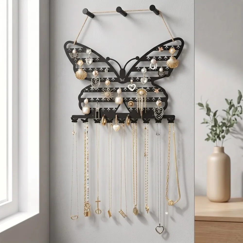 Wall Mounted Butterfly Jewelry Rack With Hooks Decorative Jewelry Organizer Space Saving creative Jewelry Display Rack Daily Use