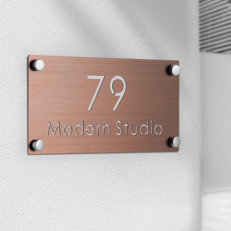 MD-Plaque de porte personnalisée en acier inoxydable, numéro de maison, adresse de rue, lettre, nom de famille, appartement, hôtel, boutique, villa, entreprise, 73Bar