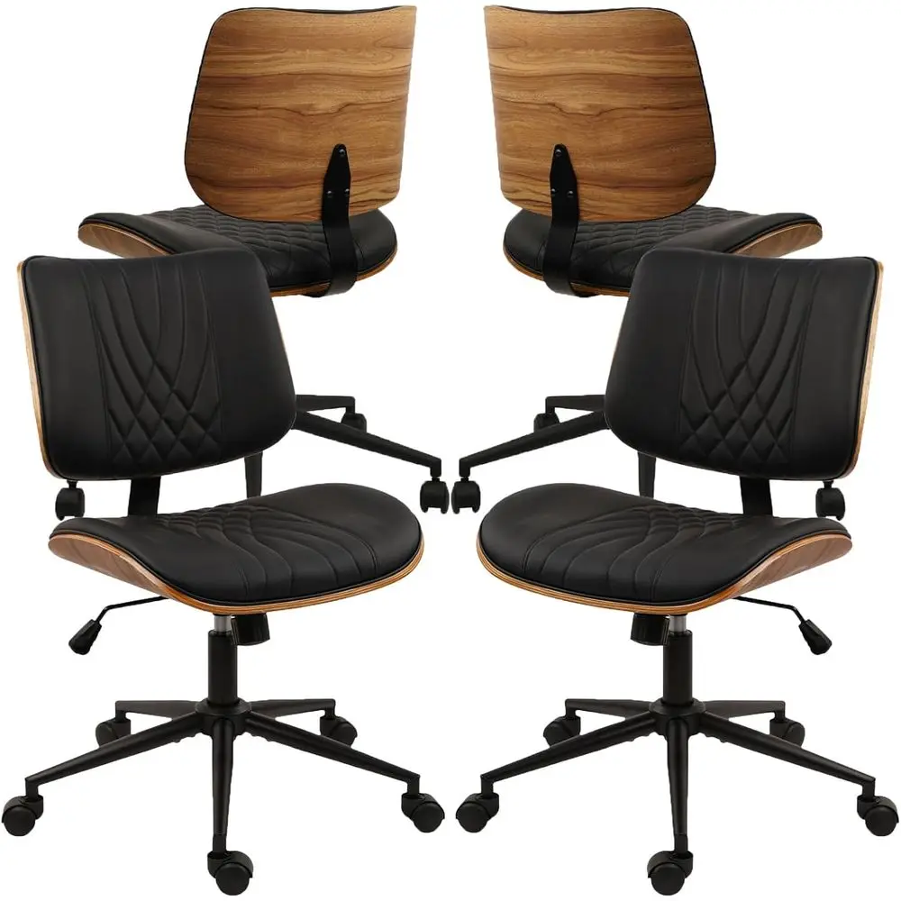 

Эргономичное офисное кресло на колесиках, регулируемое по высоте, кожаное поворотное кресло для компьютерного стола, отделка под орех, комплект из 4 штук (черный)