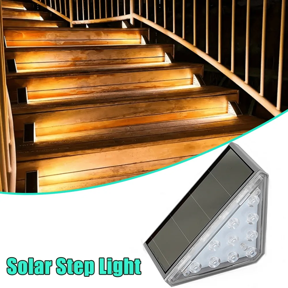 Waterproof Solar Step Light Triangle Shape High Bright Garden Stair Lights Yard Patio Pathway Decoration Anti Theft Fence Lamp