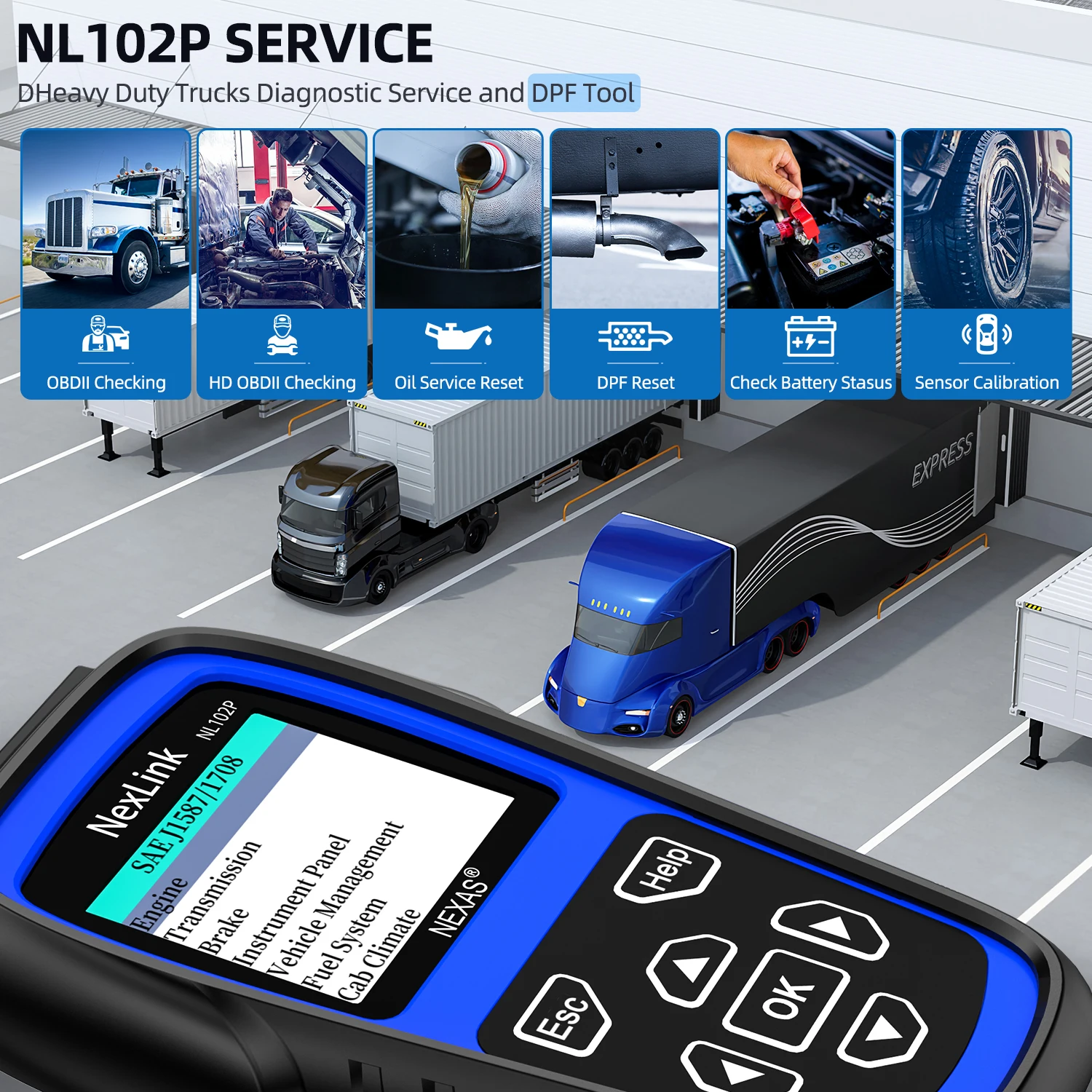 NEXAS NL102P Diesel Heavy Duty Car Truck Auto Diagnostic Scanner Oil Reset DPF Regen Engine Oil Light Service