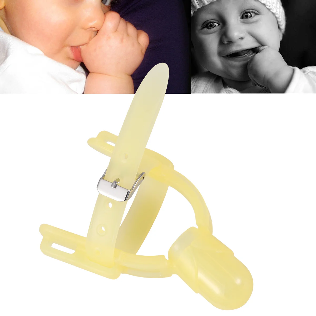 واقي إصبع الطفل من السيليكون المضاد للعض غطاء إصبع الإبهام عضاضة للأطفال الرضع أصفر فاتح ناعم آمن #6