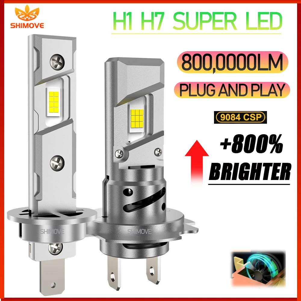 

Светодиодные лампы H7 H1 CANBUS без ошибок, 8000000 лм, суперяркие, для автомобильных фар, миниатюрные диоды, 6000K, 12В, Plug and Play