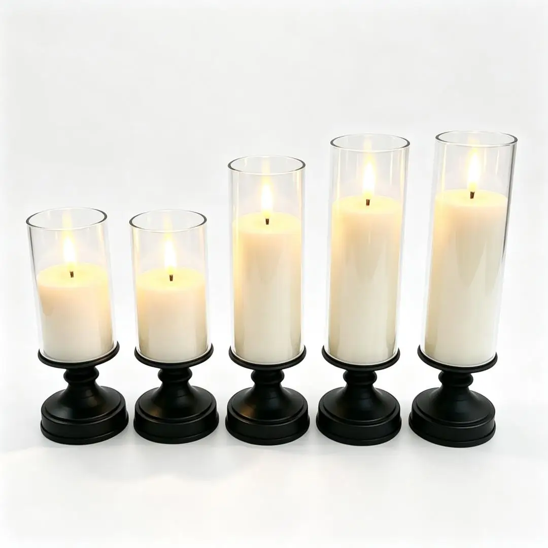 3x Acrylic LED Pillar Candles & Stand Battery Operated Window Lamp Flameless LED Ambient Lighting For Christmas Wedding Party