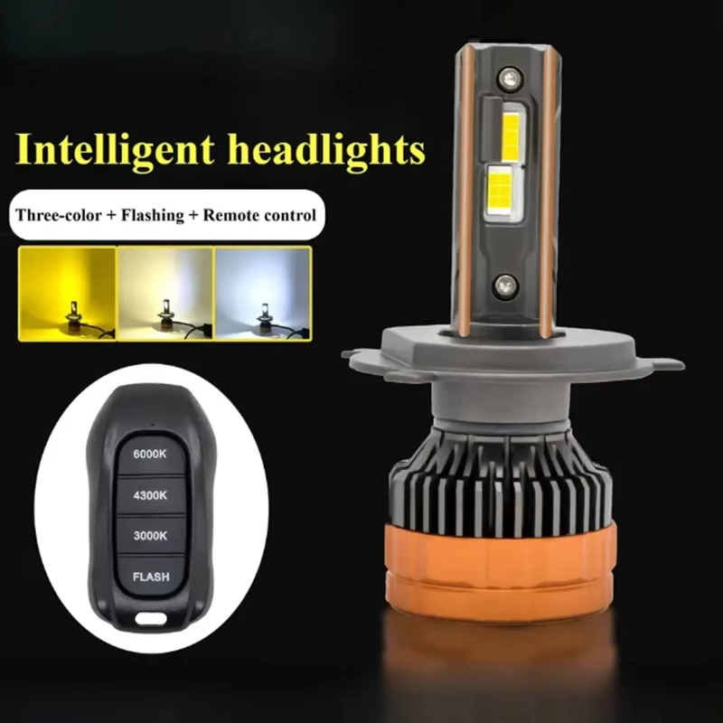 200W H7 LED Tri-Color Car Headlights H4 H11 HB3 9005 9006 With Remote Control Flashing Dual Projector Lens Cooling Fan Auto Lamp