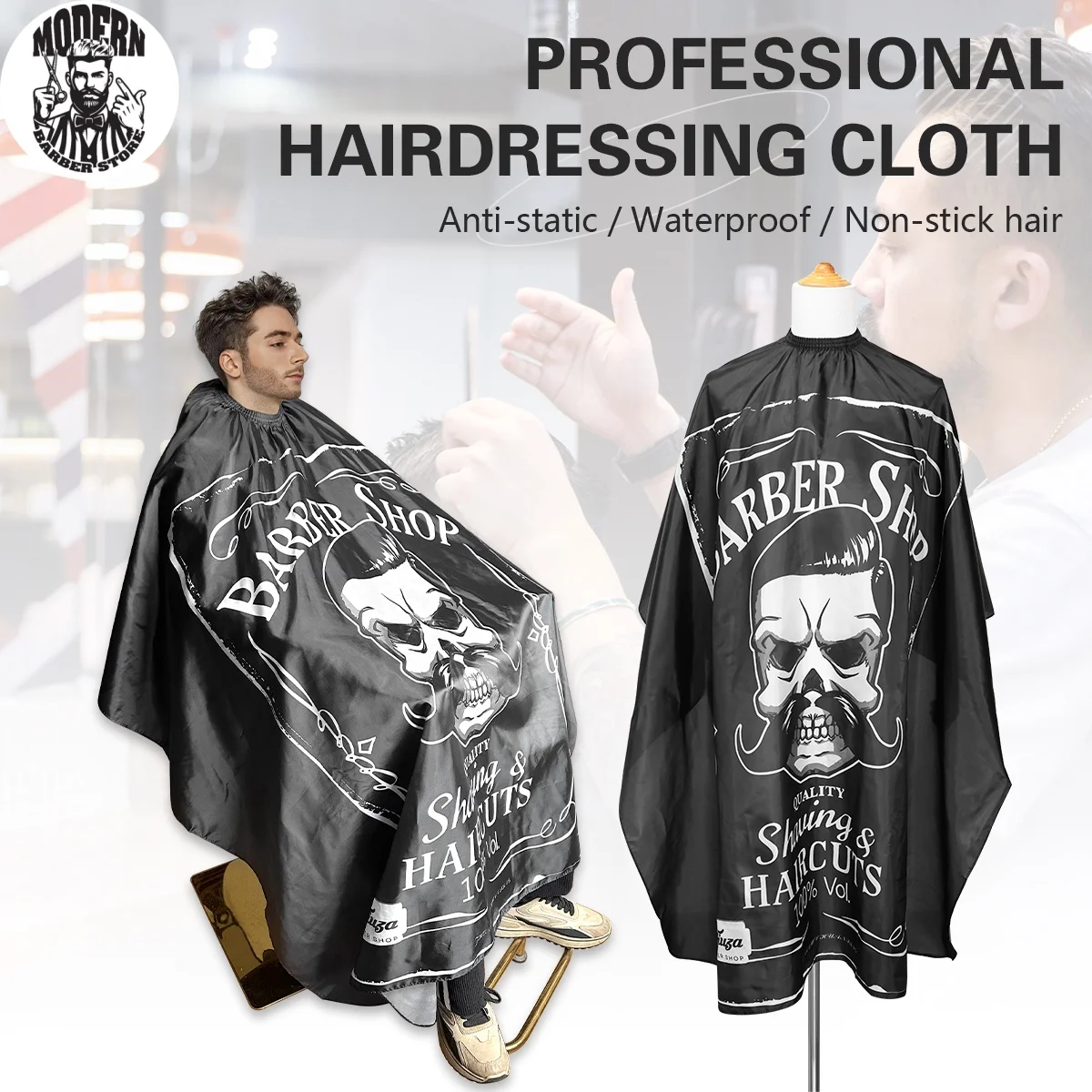 

New Retro Hair Cutting Cape Barber Cloth Skull Pattern Apron Cape Hair Style Design Supplies Salon Barber Waterproof Apron