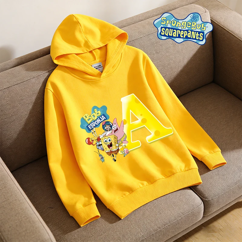 

SpongeBob SquarePants Girl Boy Hoodie Children Cartoon Letter Print Sweatshirt Kids Hoodies Pullover Casual Tops Spring Clothing