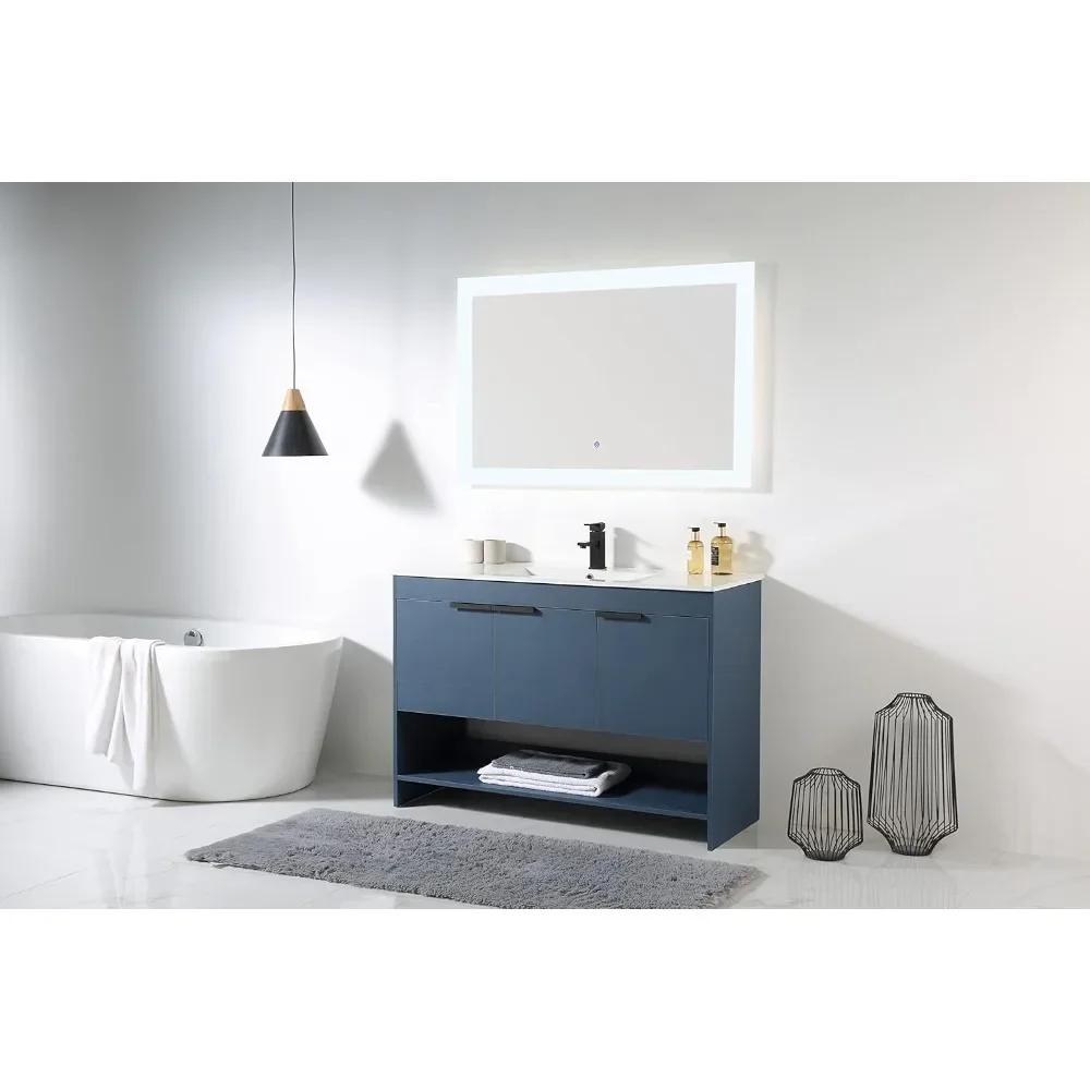 Bathroom Vanity with Integrated Ceramic Sink - Bathroom Vanity with Sink & Modern Knob Design with Sturdy Marble Top (48 Inch)